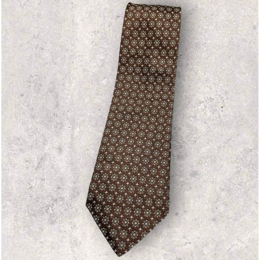 ROCHAS Silk Tie ITALY Brown Beige Geometric W:3.7" EUC